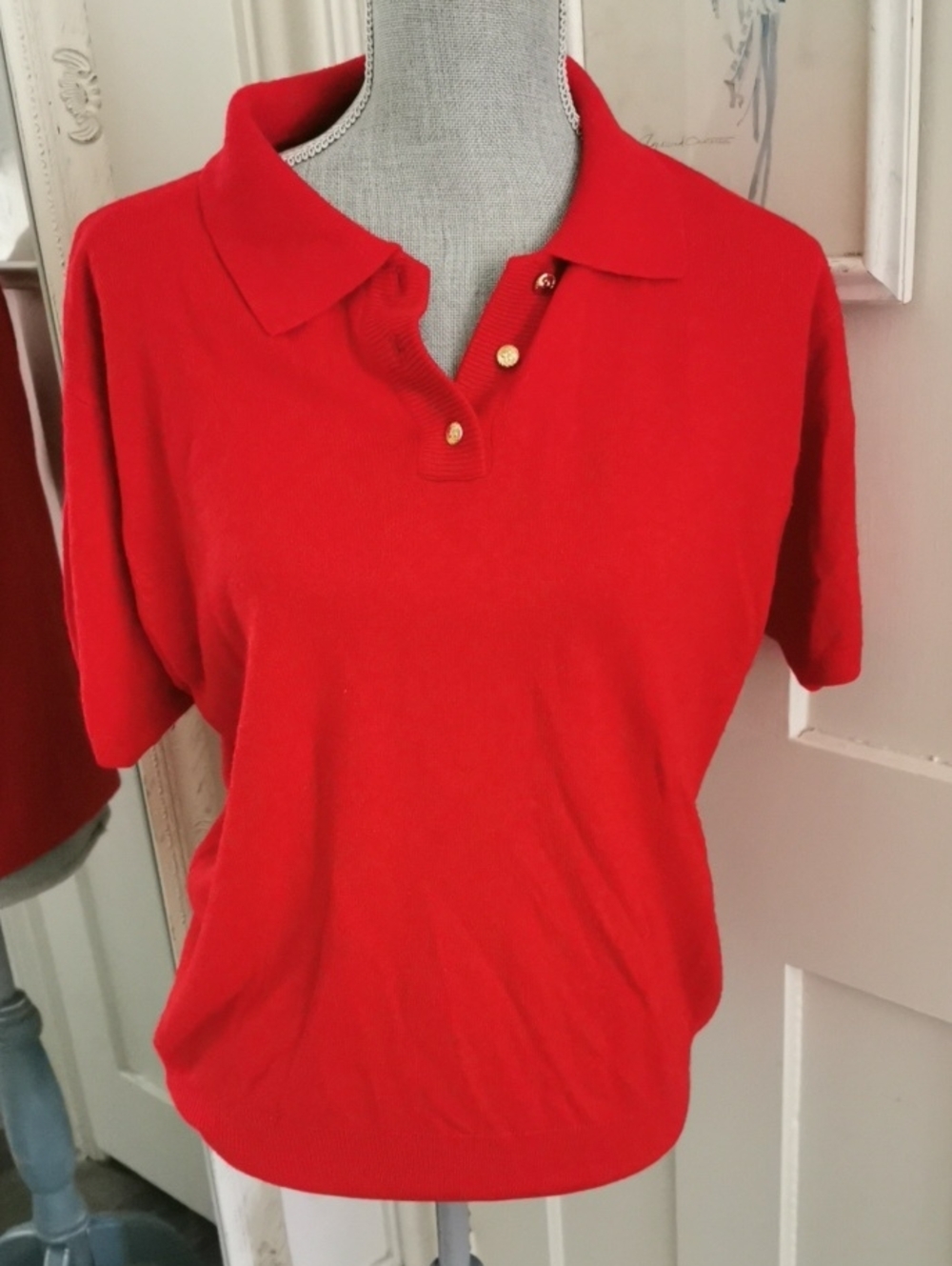 Alia Vintagepreppy Red Womens Knit Polo Short  Sleeve Sweater. Size 16/18